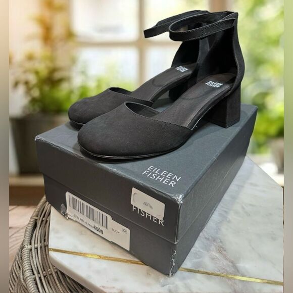 EILEEN FISHER Indi Tumbled Nubuck Pump Closed Toe Ankle Strap Size 8.5 - Picture 2 of 15